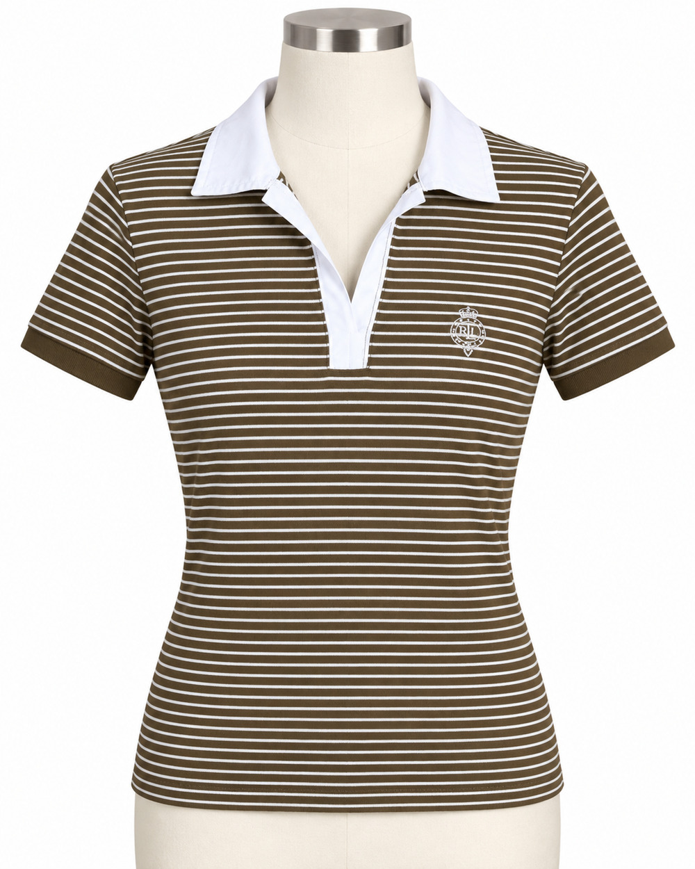 Lauren Active Ralph Lauren Women's Polo Shirt Brown/White Striped Size Medium